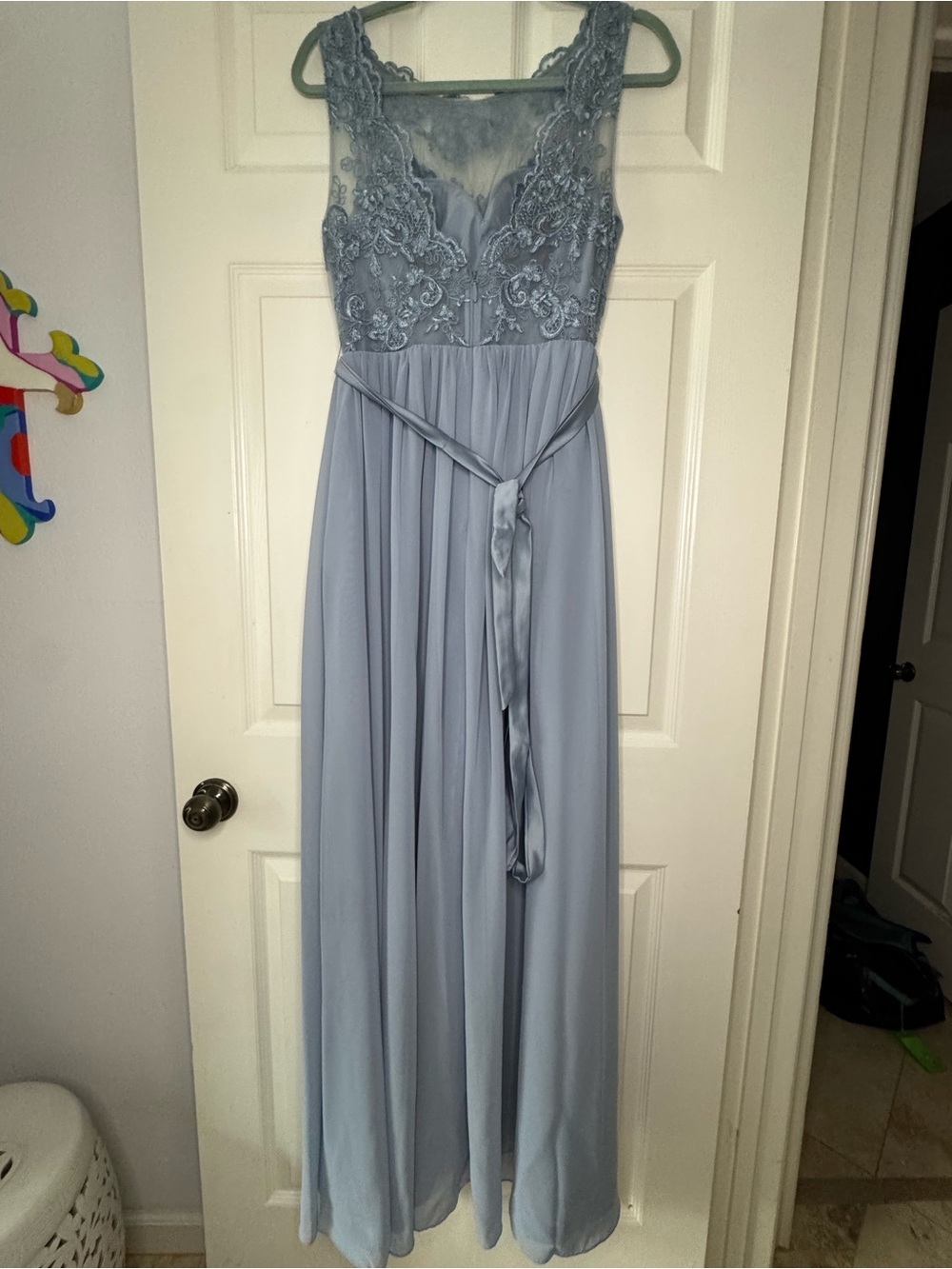 Azazie Dusty Blue Lace Bodice Chiffon Maxi Dress - Picture 5 of 11